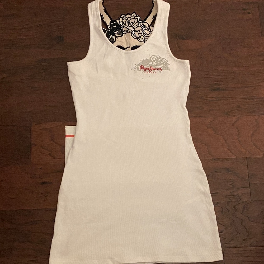 Pepe Women’s White Dress/tunic Dress with Cute Embroidered Design, Size M